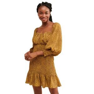 Free People by Elliat Romance Back Tie 3/4 Sleeve Animal Print Dress in Size XS